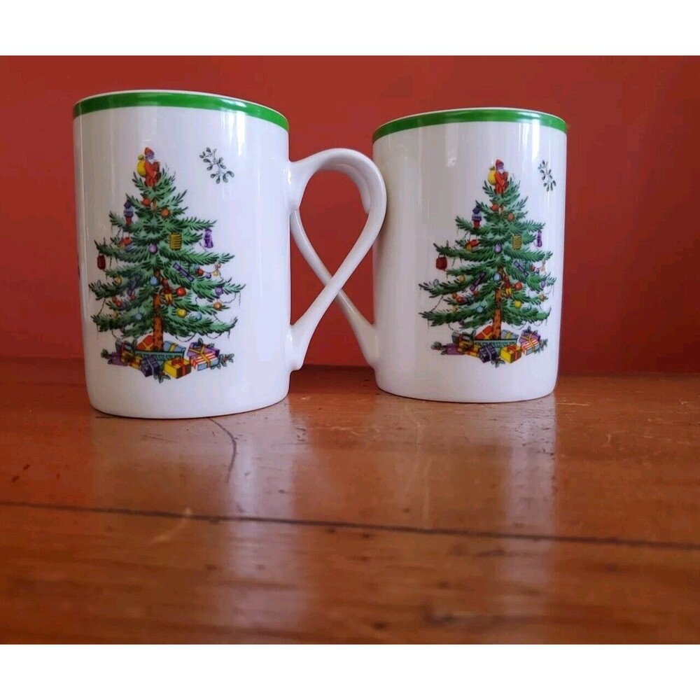 2 Pimpernel UK Christmas Tree Mug Cup 1938 design. Porcelain Perfect Vintage